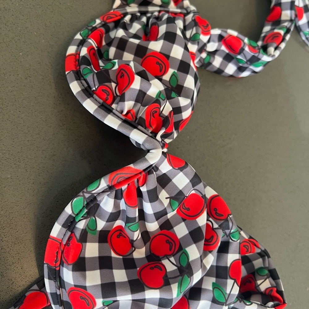 Gingham Cherry Print Bikini Top - image 2